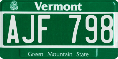 VT license plate AJF798