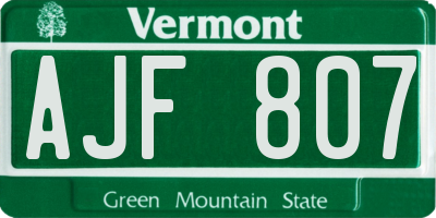 VT license plate AJF807