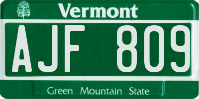 VT license plate AJF809