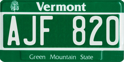 VT license plate AJF820