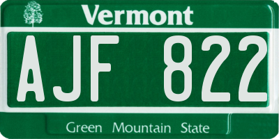 VT license plate AJF822
