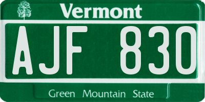 VT license plate AJF830