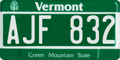 VT license plate AJF832