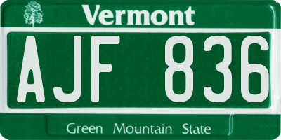 VT license plate AJF836