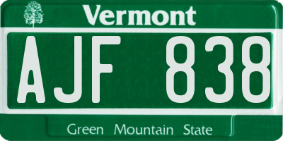 VT license plate AJF838