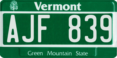 VT license plate AJF839