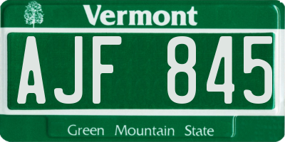 VT license plate AJF845