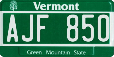 VT license plate AJF850