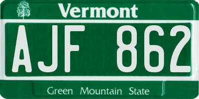 VT license plate AJF862