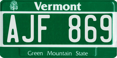 VT license plate AJF869