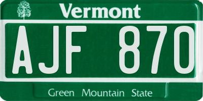 VT license plate AJF870