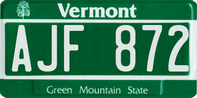 VT license plate AJF872