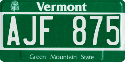 VT license plate AJF875