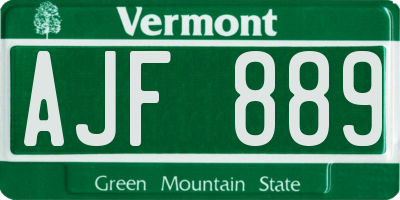 VT license plate AJF889