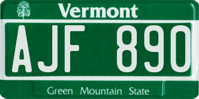 VT license plate AJF890
