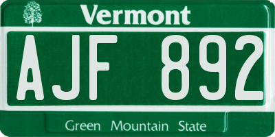 VT license plate AJF892