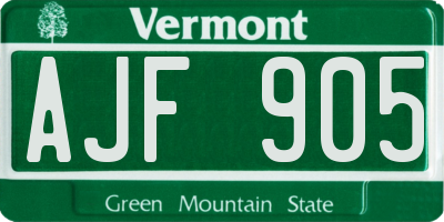 VT license plate AJF905