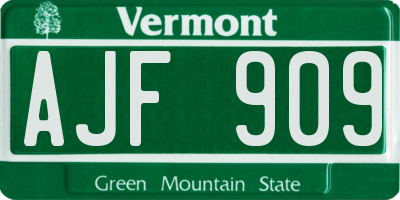 VT license plate AJF909