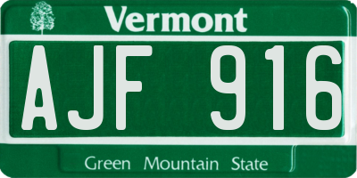 VT license plate AJF916