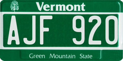 VT license plate AJF920