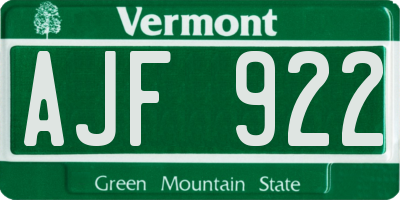 VT license plate AJF922