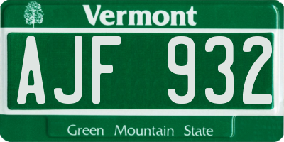 VT license plate AJF932