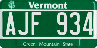 VT license plate AJF934