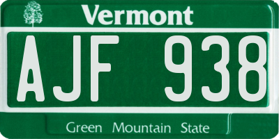 VT license plate AJF938