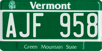 VT license plate AJF958