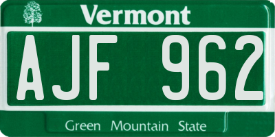 VT license plate AJF962