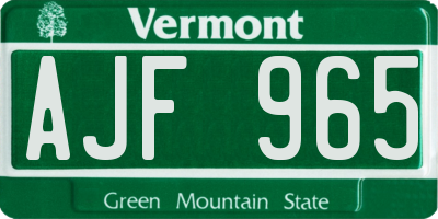 VT license plate AJF965