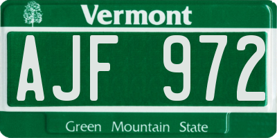 VT license plate AJF972