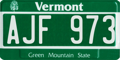 VT license plate AJF973