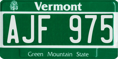 VT license plate AJF975