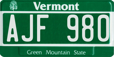 VT license plate AJF980