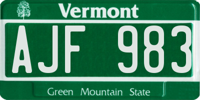 VT license plate AJF983