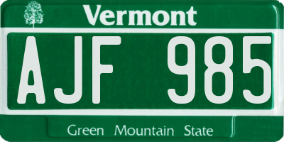 VT license plate AJF985
