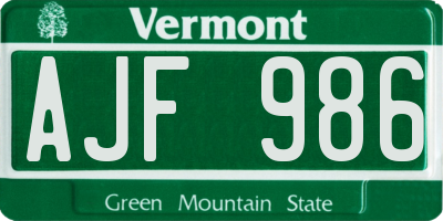 VT license plate AJF986