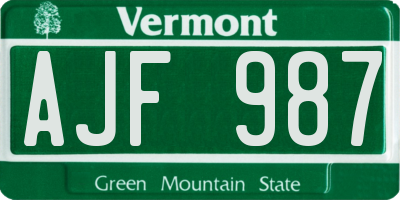 VT license plate AJF987