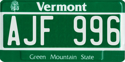 VT license plate AJF996