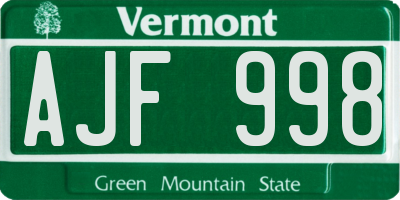VT license plate AJF998