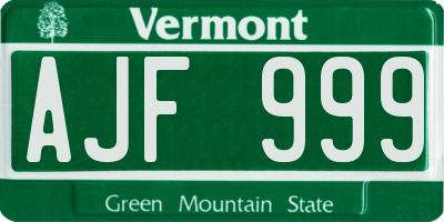 VT license plate AJF999