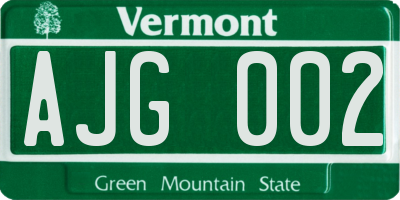VT license plate AJG002