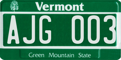 VT license plate AJG003