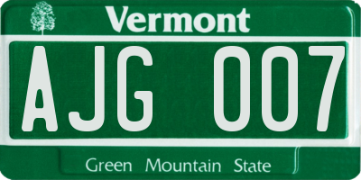 VT license plate AJG007