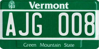 VT license plate AJG008