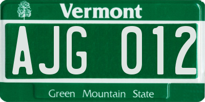 VT license plate AJG012