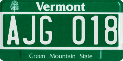 VT license plate AJG018