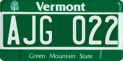 VT license plate AJG022