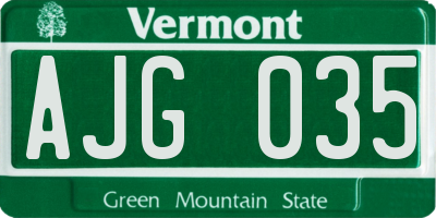 VT license plate AJG035